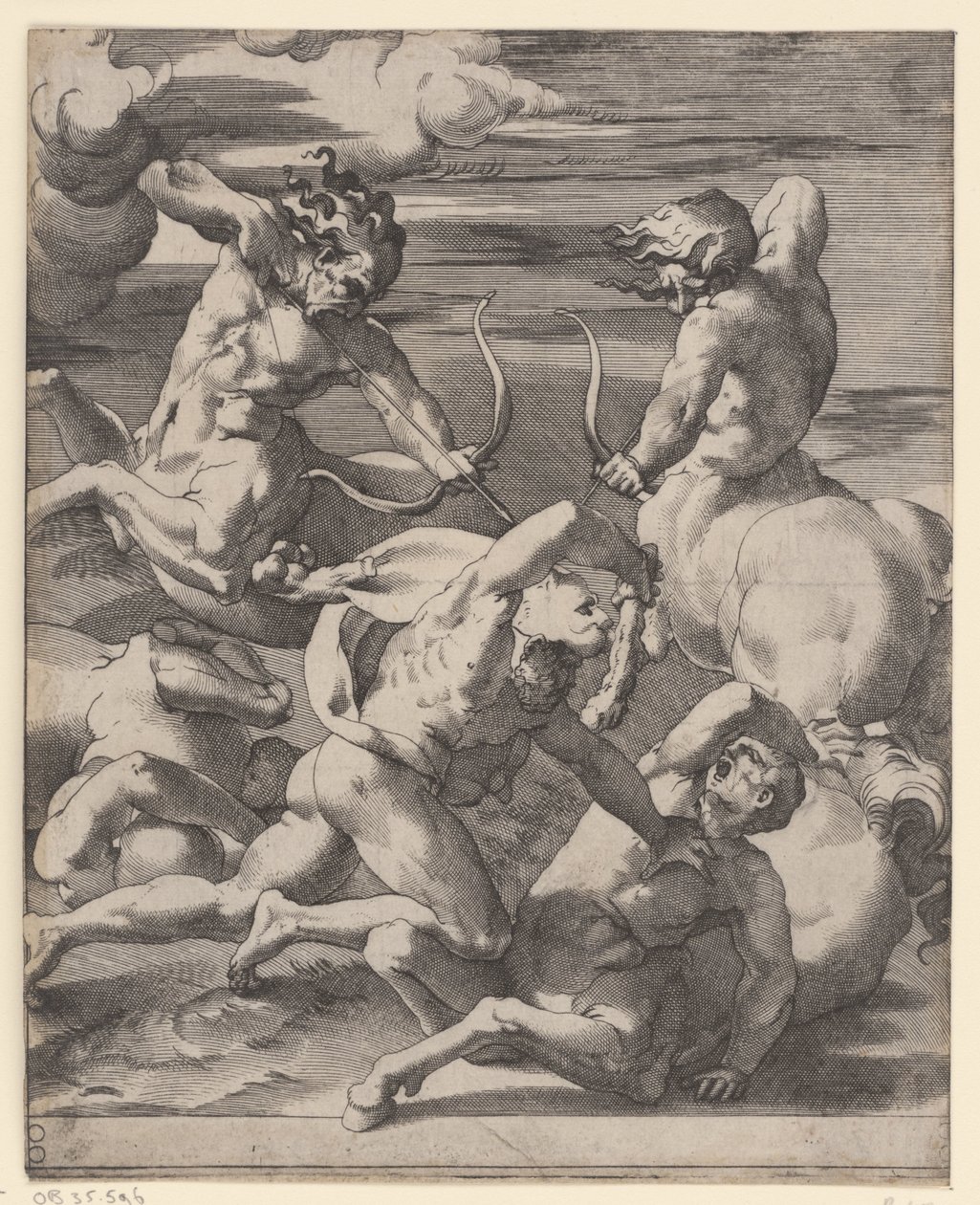 Hércules em batalha com centauros
Cenas com Hércules (título da série) de Giovanni Jacopo Caraglio