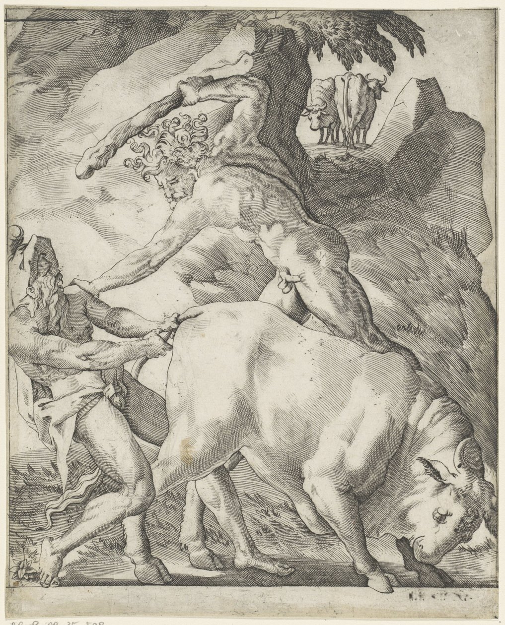 Hércules luta com Cacus
Cenas com Hércules (título da série) de Giovanni Jacopo Caraglio