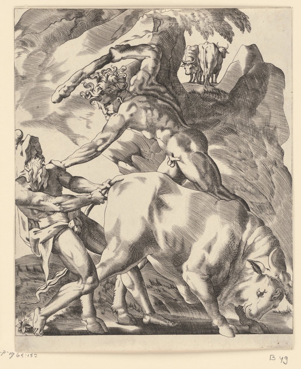 Hércules luta com Cacus Cenas com Hércules (título da série) de Giovanni Jacopo Caraglio
