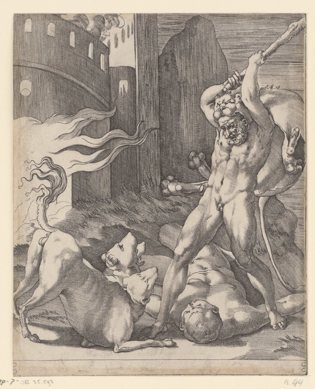 Hércules luta contra o Cerberus Cenas com Hércules (título da série) de Giovanni Jacopo Caraglio