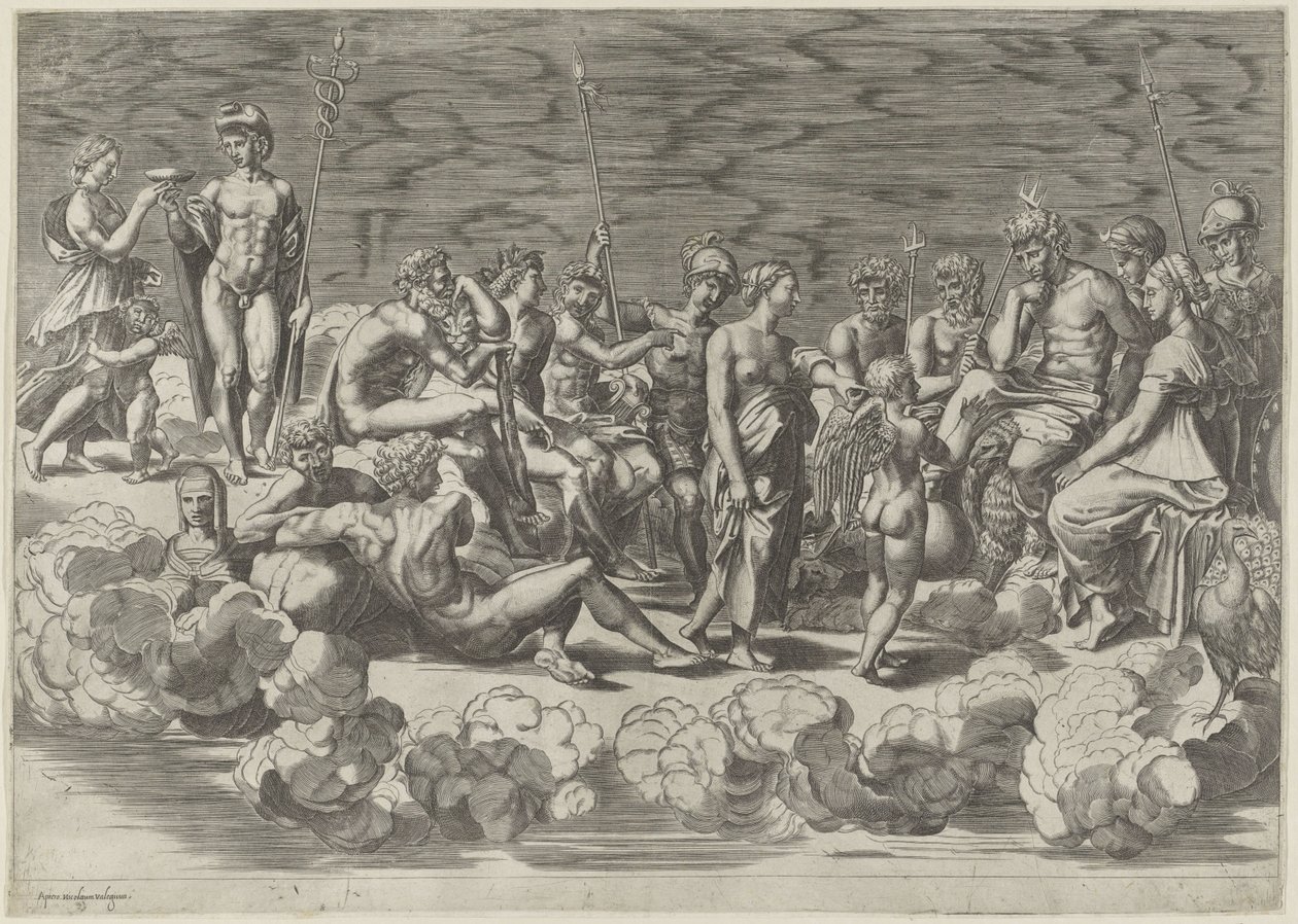 Encontro dos Deuses no Olimpo de Giovanni Jacopo Caraglio