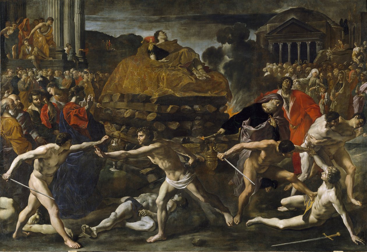 "Cerimónia Funerária de um Imperador Romano" Cremação Pintura de Giovanni Lanfranco (1582-1647) por volta de 1636 Museu do Prado Madrid de Giovanni Lanfranco