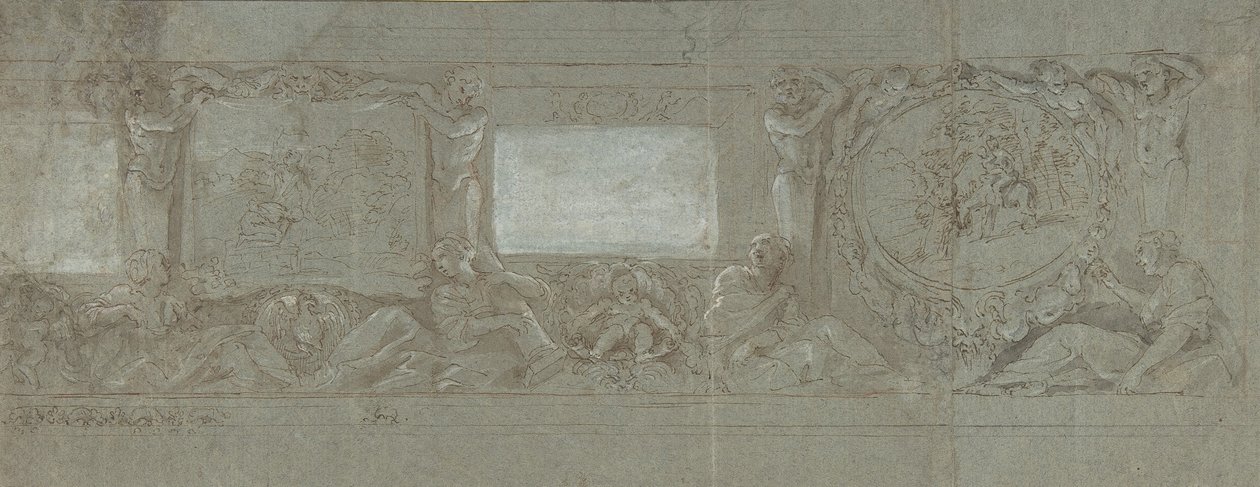 Projeto para uma decoração de parede com o sacrifício de Abraão e a fuga para o Egito, c. 1600-1647. de Giovanni Lanfranco