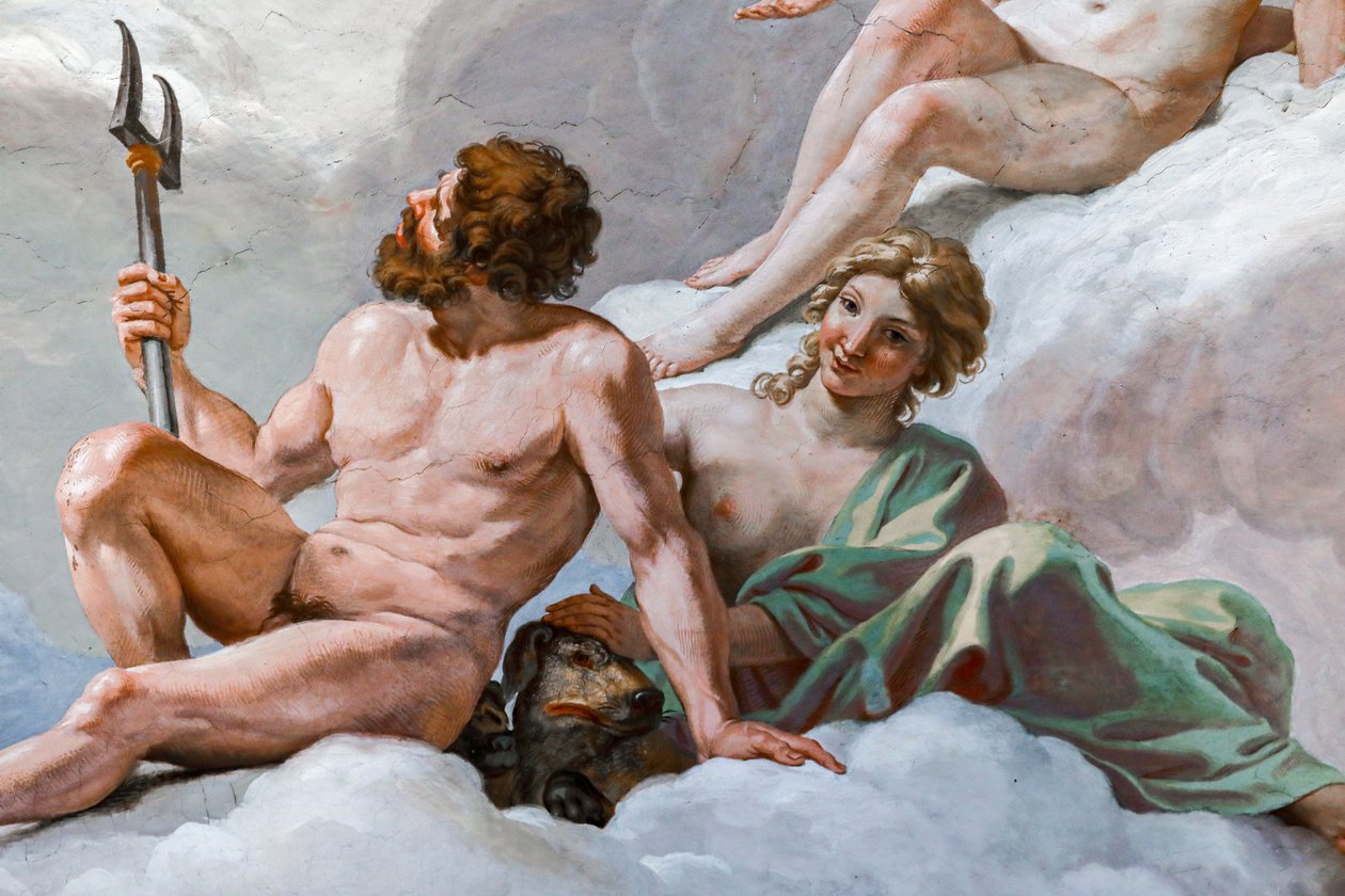 Plutão, deus do Submundo, e a sua esposa, Prosperina. Detalhe de "O conselho dos Deuses" 1624-1625. fresco de Giovanni Lanfranco