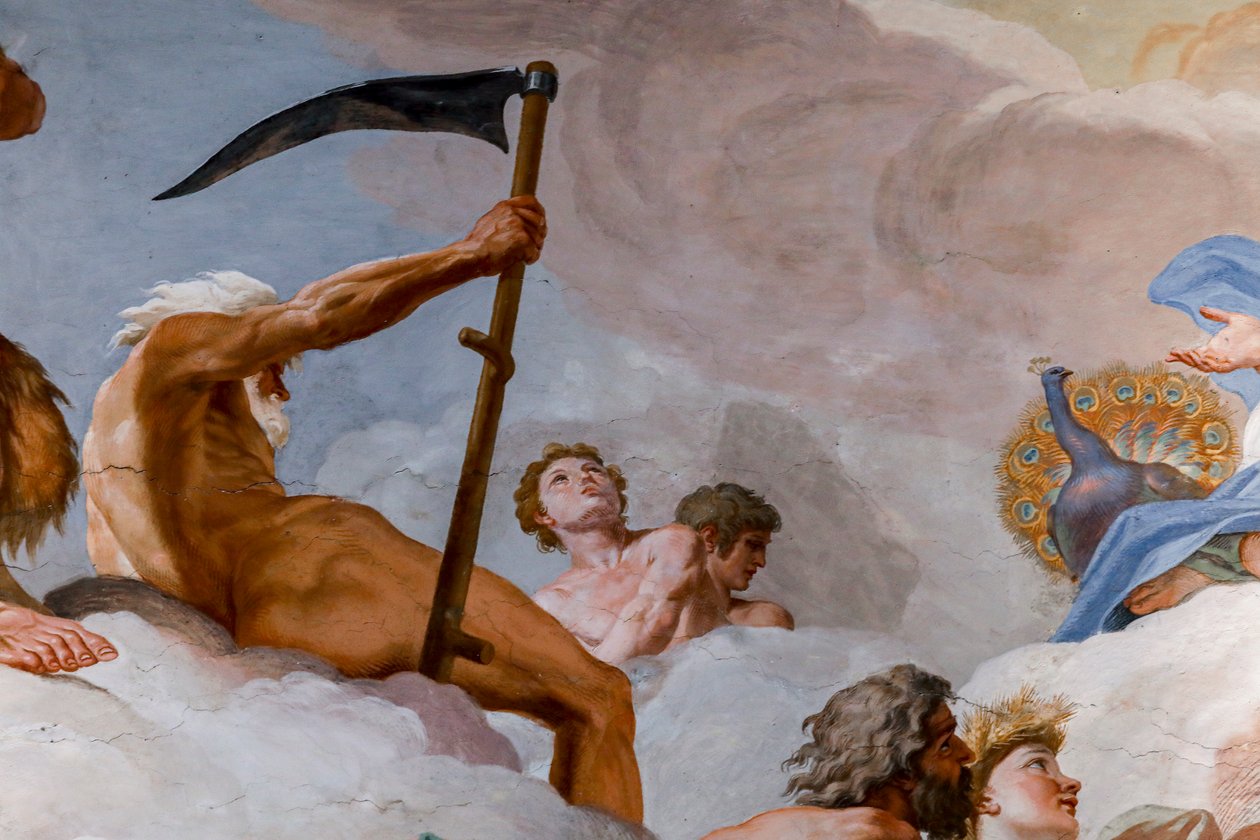 Saturno, deus do tempo. Detalhe de "O conselho dos deuses" 1624-1625. fresco de Giovanni Lanfranco