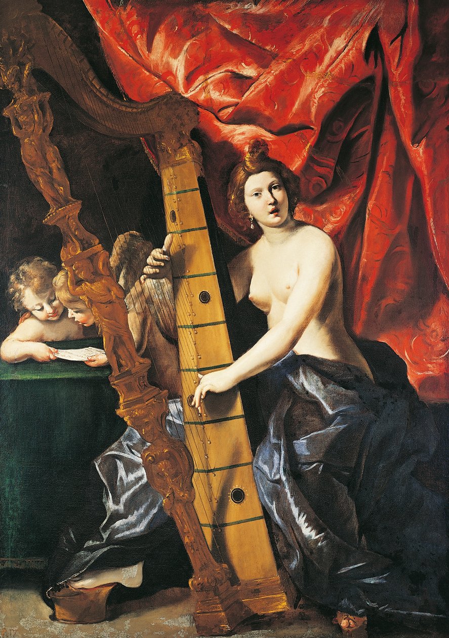Vênus tocando harpa, Alegoria da Música, de Giovanni Lanfranco de Giovanni Lanfranco