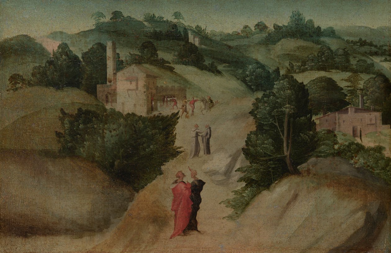 Cenas de uma lenda, provavelmente c. 1515-1520 (óleo sobre tela) de Giovanni Larciani
