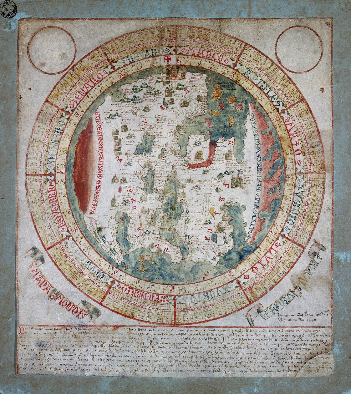 Mapa do mundo, iluminação de Giovanni Leardo, Biblioteca Cívica Bertoliana, Vicenza de Giovanni Leardo