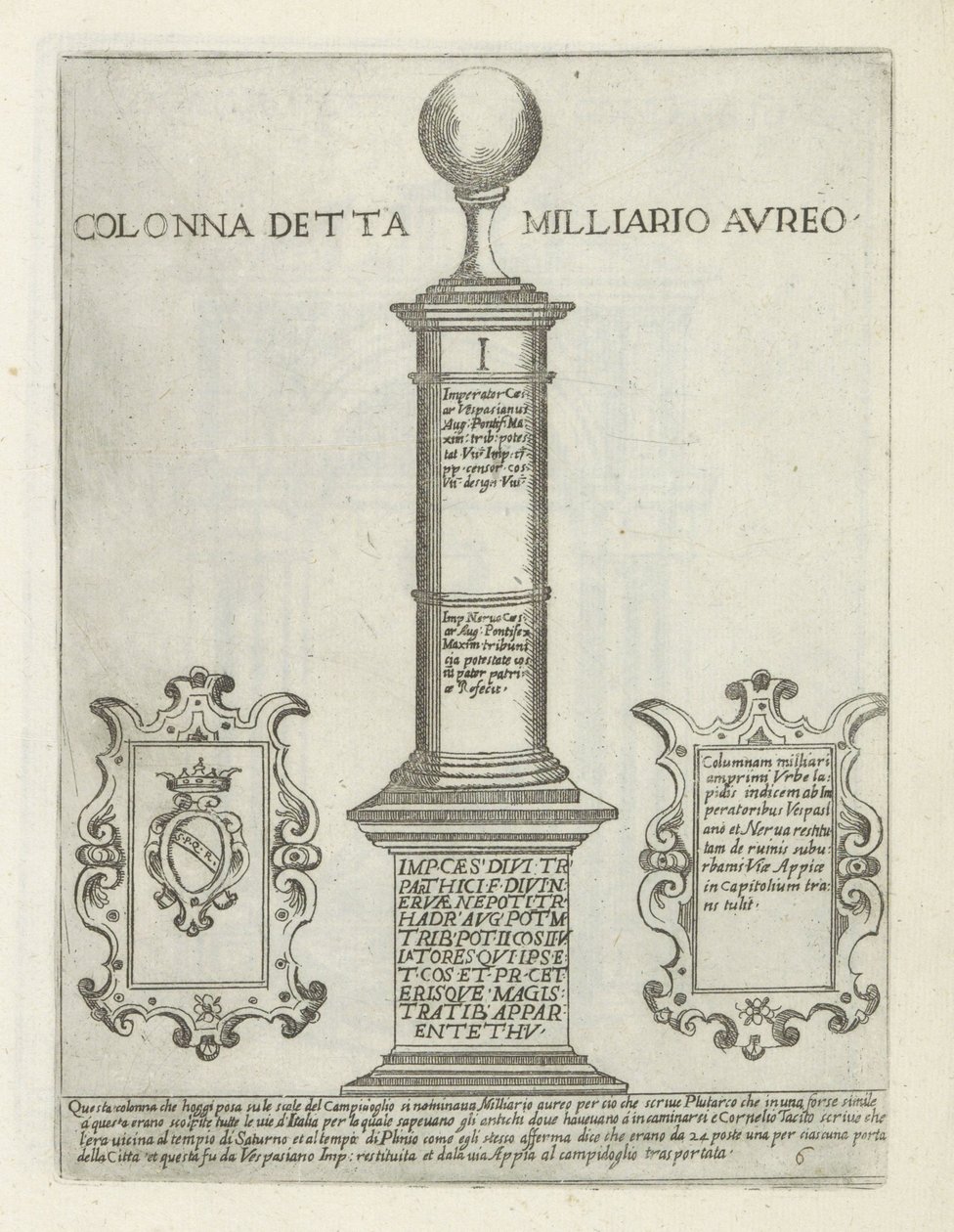 Sobre a Golden Mile Coluna chamada Golden Mile (título no objeto) Moderne en antique monuments en bouwwerken em Roma (título da série) Ornamenti di fabriche antichi et moderni dell