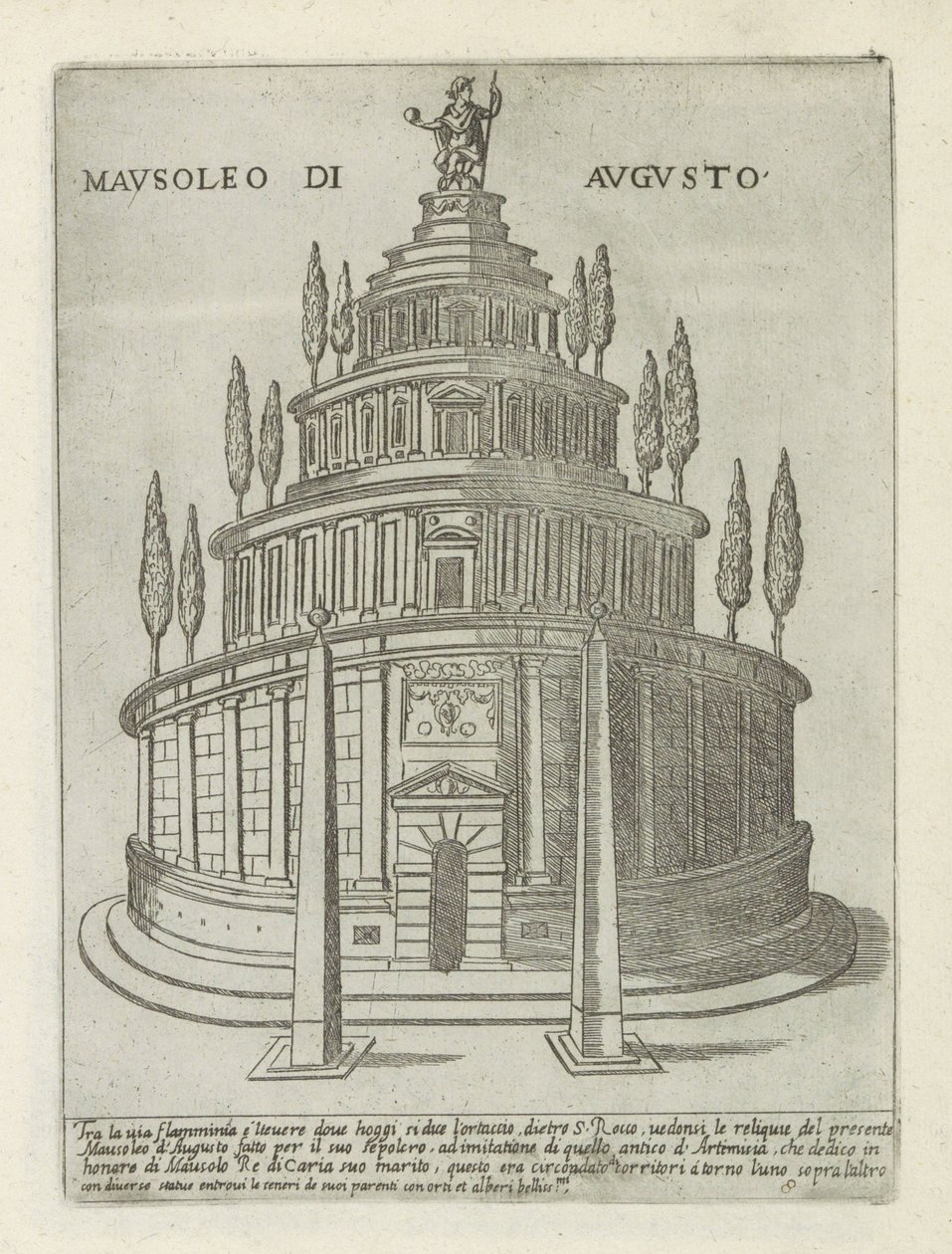 Mausoléu de Augusto em Roma
Mausoleo di Augusto (título sobre o objecto)
Monumentos e estruturas modernas e antigas em Roma (título da série)
Ornamenti di fabriche antichi et moderni dell