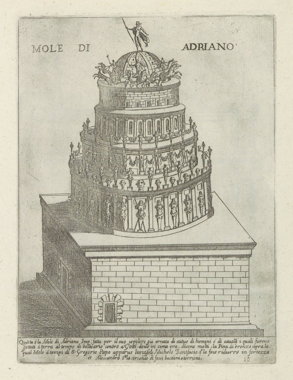 Mausoléu de Adriano Mole di Adriano (título no objeto) Monumentos e edifícios modernos e antigos em Roma (título da série) Ornamenti di fabriche antichi et moderni dell
