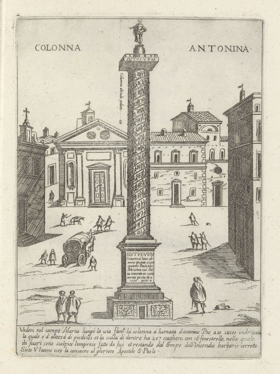 Coluna de Marco Aurélio em Roma Colonna a S. Antonio (título no objeto) Monumentos e edifícios modernos e antigos em Roma (título da série) Ornamenti di fabriche antichi et moderni dell