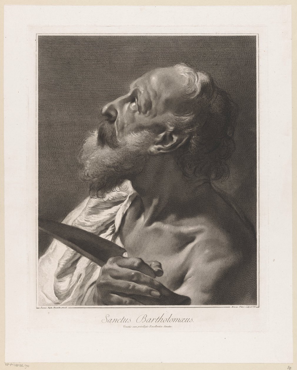 Apóstolo Bartolomeüs
Sanctus Bartholomaeus (título sobre o objecto)
Apostelen (título da série) de Giovanni Marco Pitteri