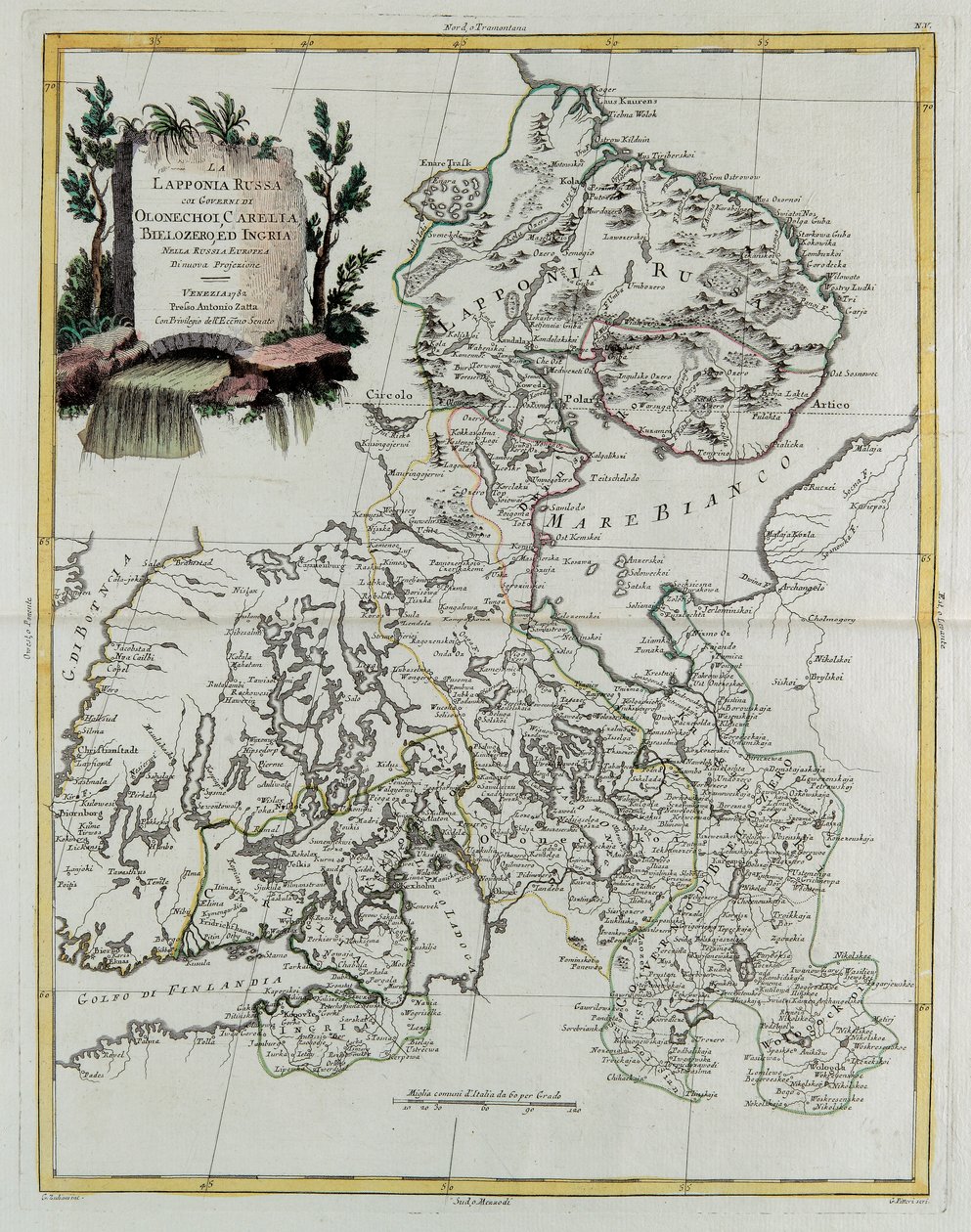 Lapônia Russa com os governos de Olonecholi, Carelia, Bielozero e Ingria na Rússia Européia, de Tome III do "Novo Atlas", gravado por G. Zuliani de Giovanni Marco Pitteri