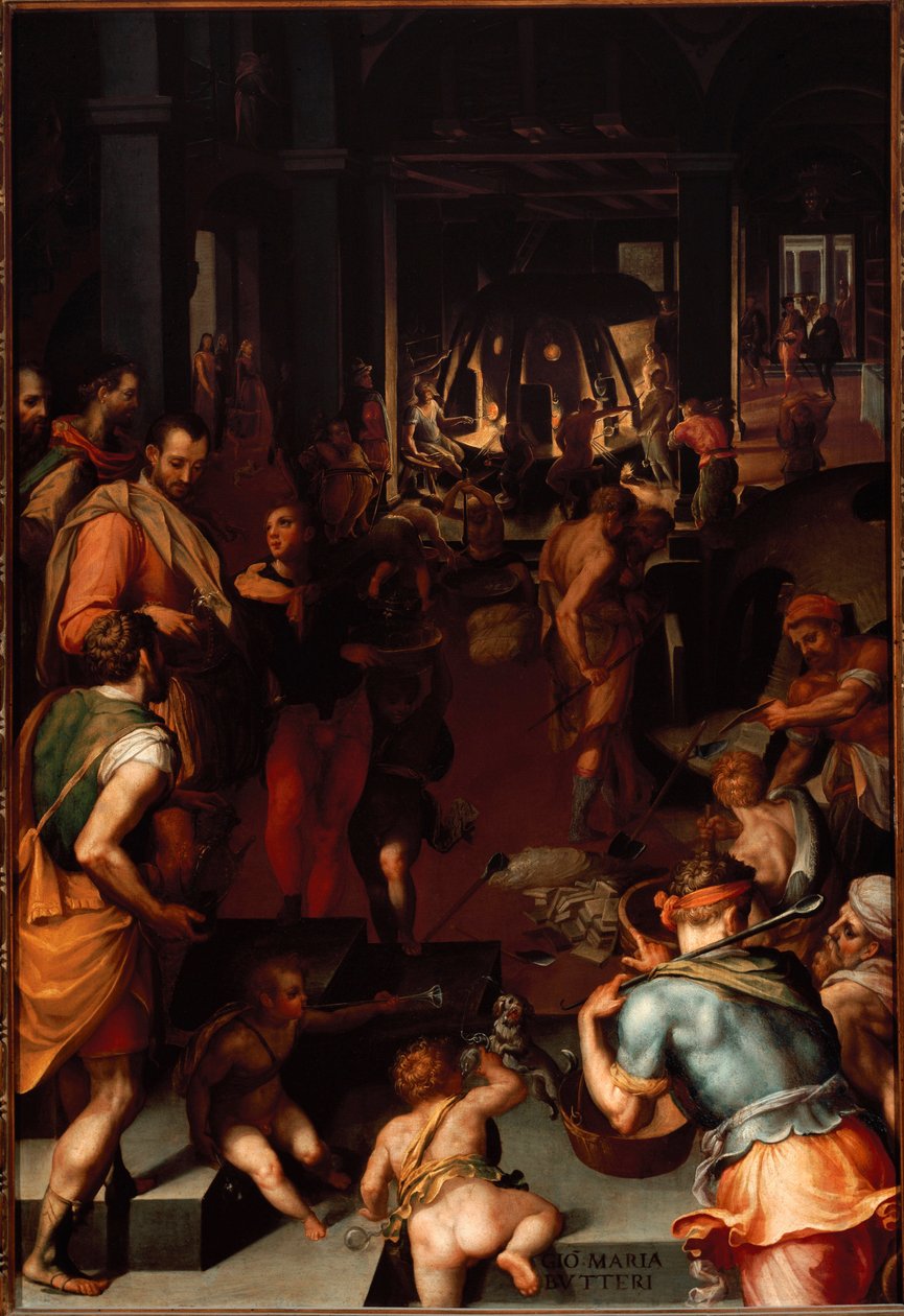 Oficinas de fabrico de vidro. (Pintura de Giovanni Maria Butteri