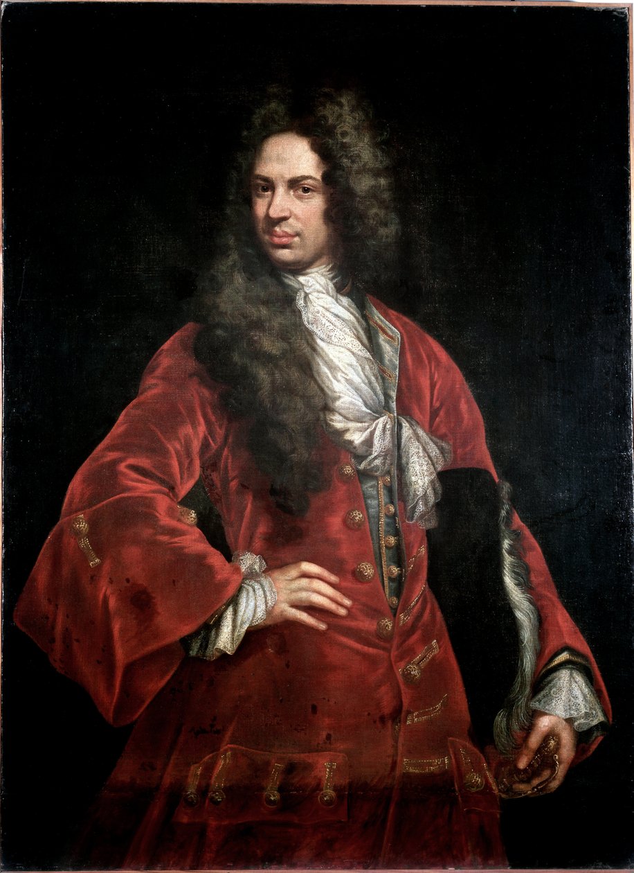 Retrato de um cavalheiro em traje vermelho Pintura de Giovanni Maria Delle Piane dit il Mulinaretto (1660-1745) Dim 132x97 cm Genes Musei di Strada Nuova (ex Palazzo Bianco) de Giovanni Maria delle called Mulinaretto Piane