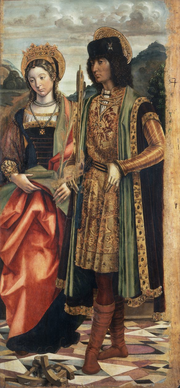 Santa Catarina de Alexandria e São Sebastião, c.1496 (tempera a bordo) de Giovanni Martino Spanzotti