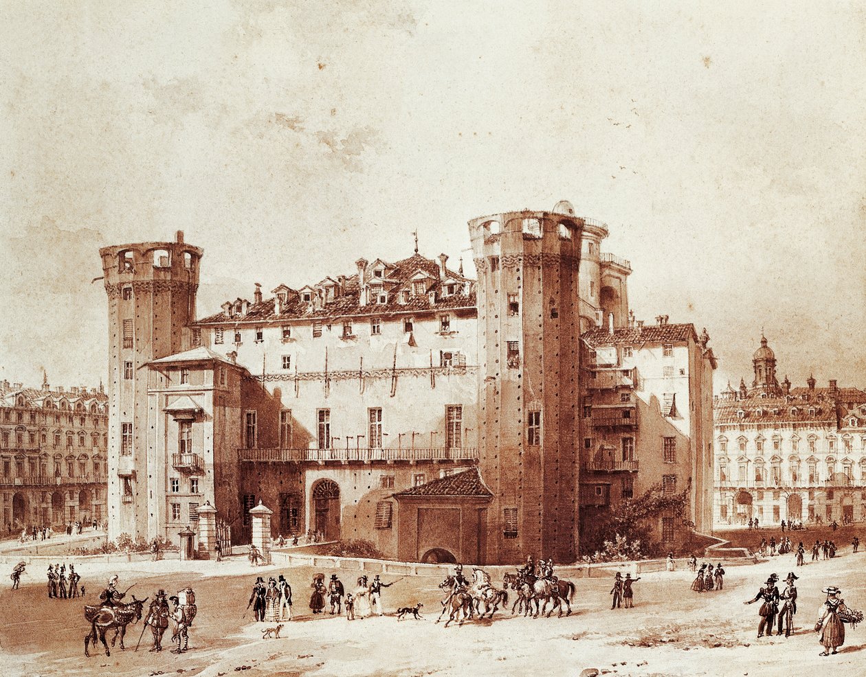 Fora do Palazzo Madama, em Turim, por Giovanni Migliara (1785-1837) de Giovanni Migliara