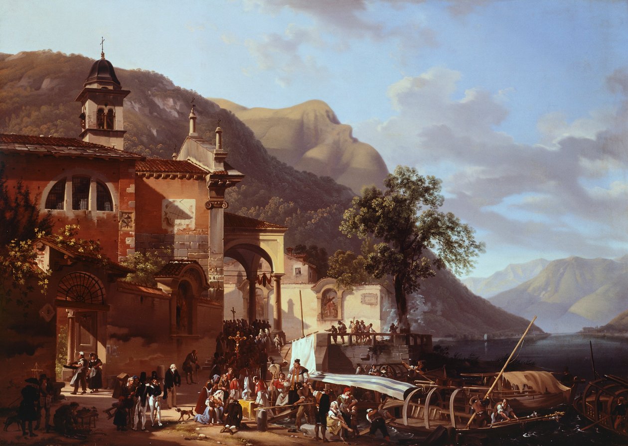 Procissão em Riva al Lago, Giovanni Migliara (1785-1837) de Giovanni Migliara