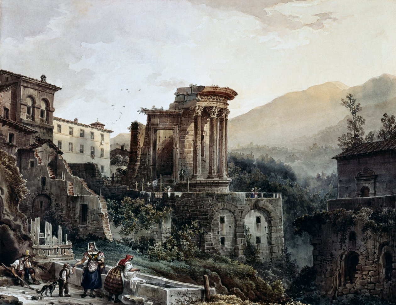 O Templo da Vesta em Tivoli, de Giovanni Migliara (1785-1837), Itália de Giovanni Migliara