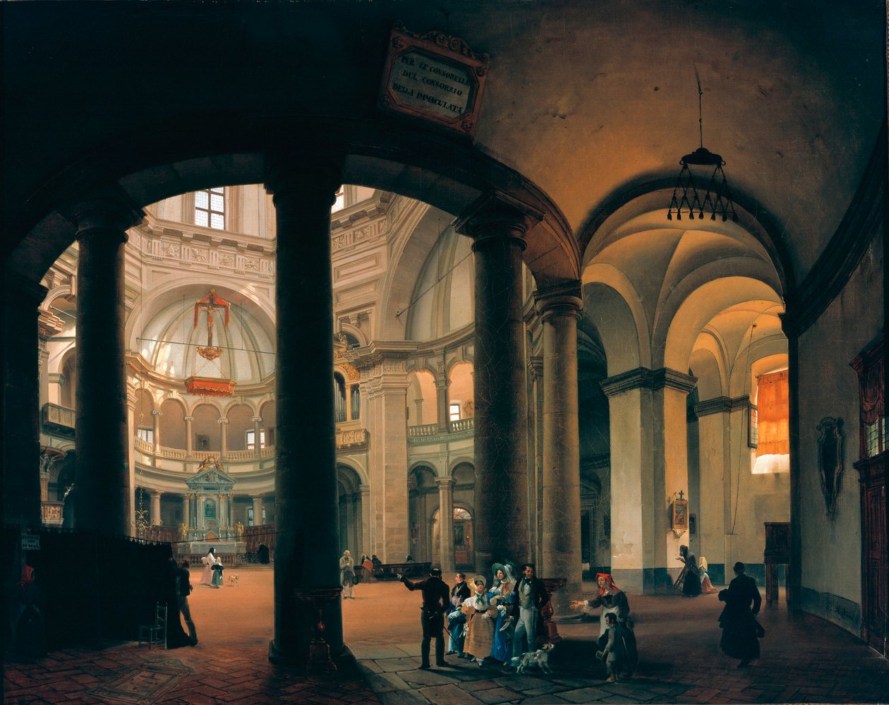 Vista do interior da Basílica de São Lourenço Pintura de Giovanni Migliara (1785-1837). 1835. Milão, Museu de Milão de Giovanni Migliara