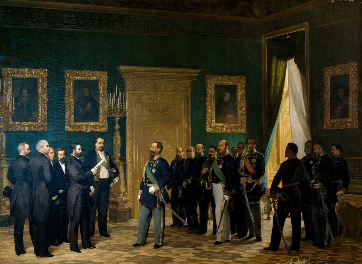 Victor Emmanuel II recebendo representantes toscanos com o decreto de anexação ao Reino. Itália de Giovanni Mochi