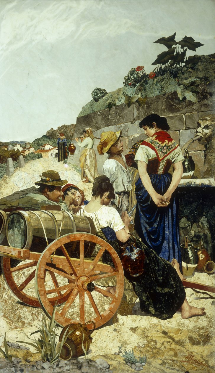 Uma cena do mercado italiano (mosaico) de Giovanni Montelatici