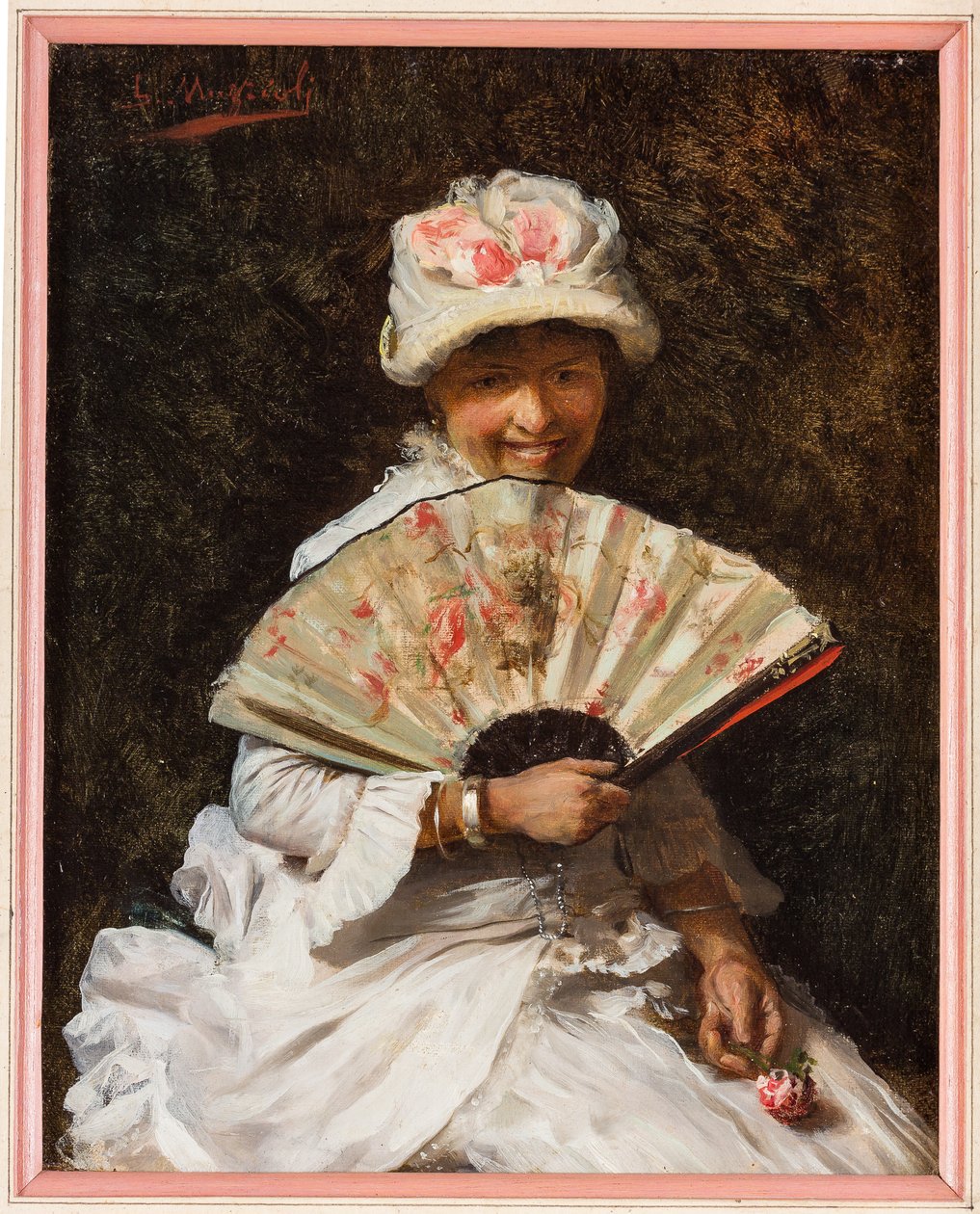 Senhora com leque (óleo sobre tela) de Giovanni Muzzioli