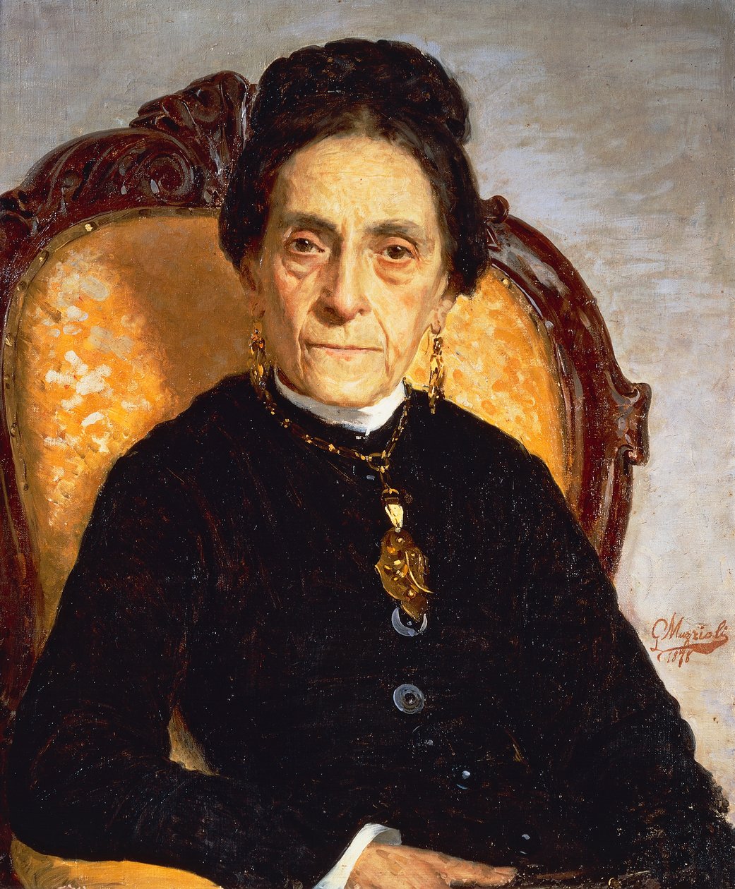 Retrato de mulher idosa de Giovanni Muzzioli (1854-1894), óleo sobre tela, 60x52 cm de Giovanni Muzzioli