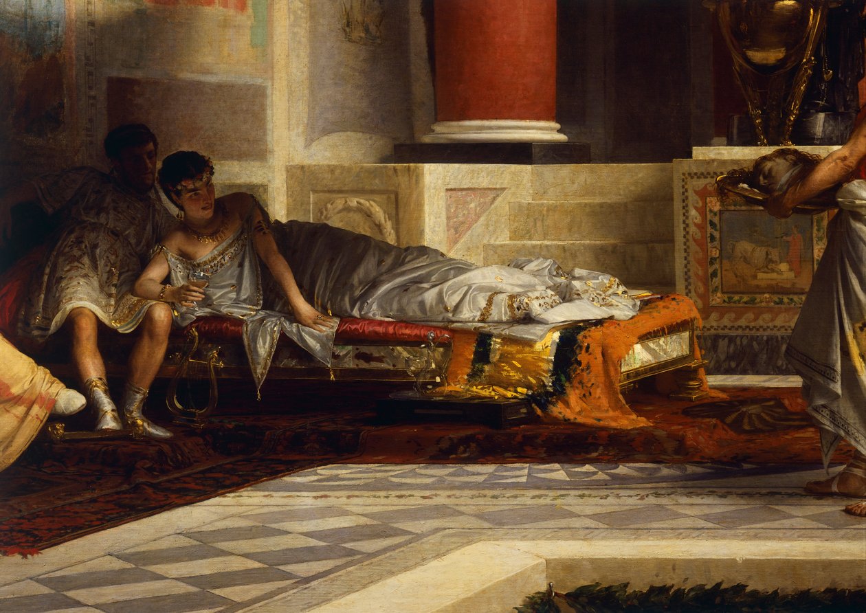 Vingança de Poppea, detalhe, por Giovanni Muzzioli (1854-1894), óleo sobre tela de Giovanni Muzzioli