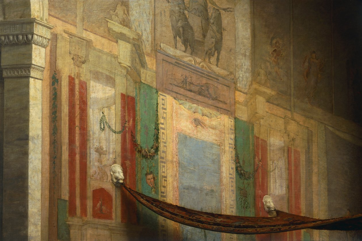 Vingança de Poppea, detalhe, por Giovanni Muzzioli (1854-1894), óleo sobre tela de Giovanni Muzzioli