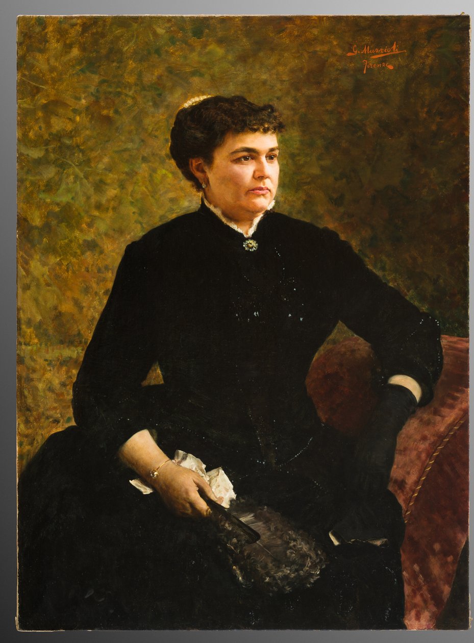 Mulher segurando um lenço (pintura a óleo sobre tela) de Giovanni Muzzioli