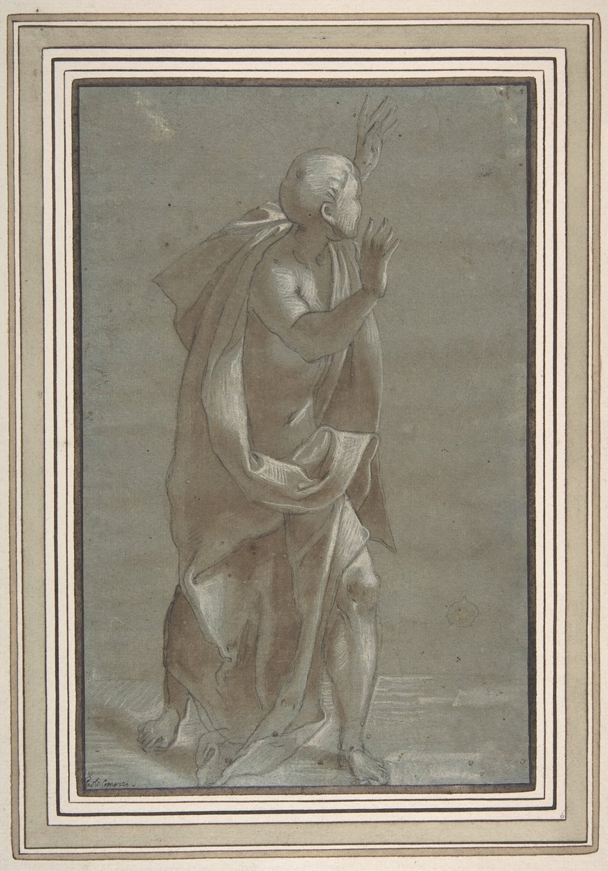 Figura masculina em pé drapeada com as mãos levantadas, 1565-71. de Giovanni Paolo Lomazzo