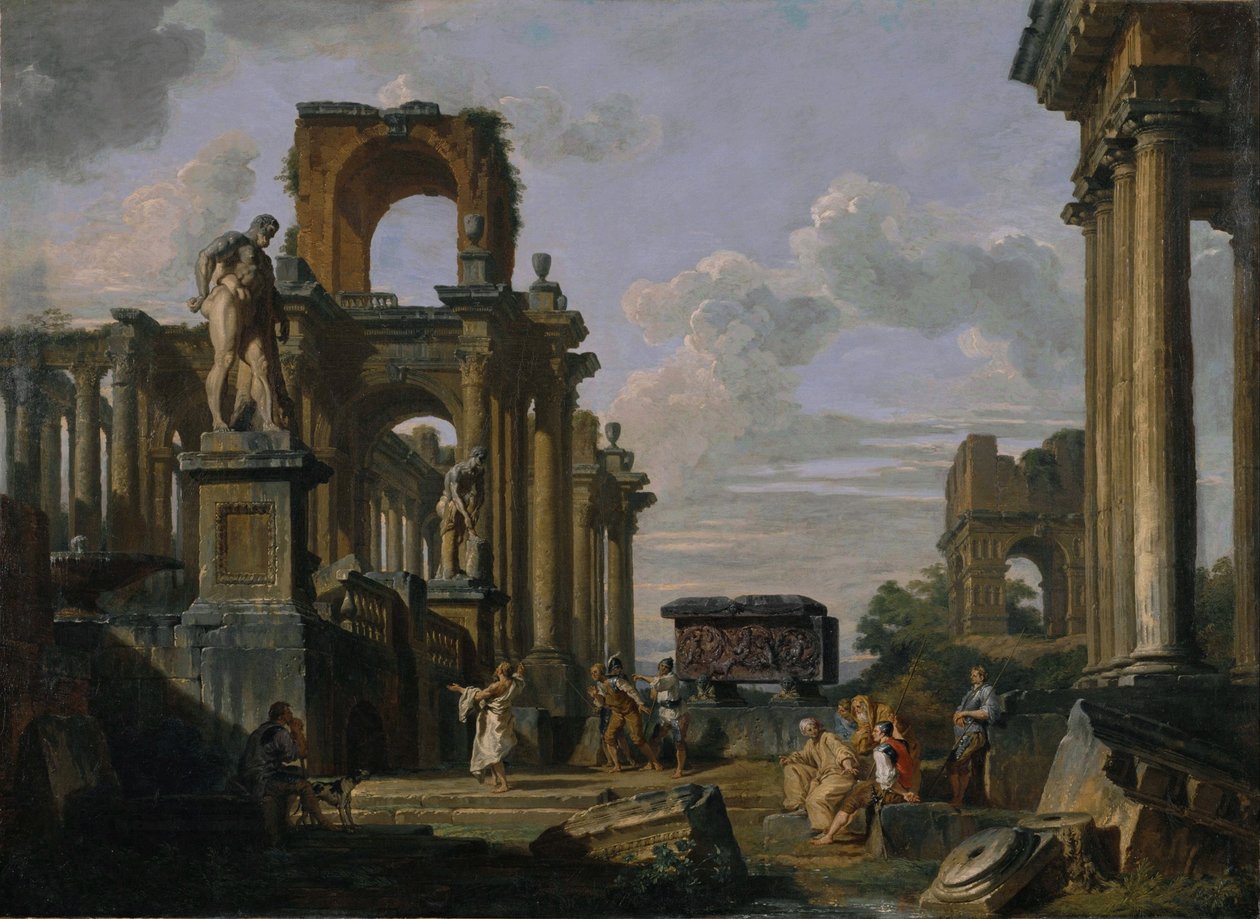 Arquitetura e escultura antigas Capriccio. de Giovanni Paolo Panini