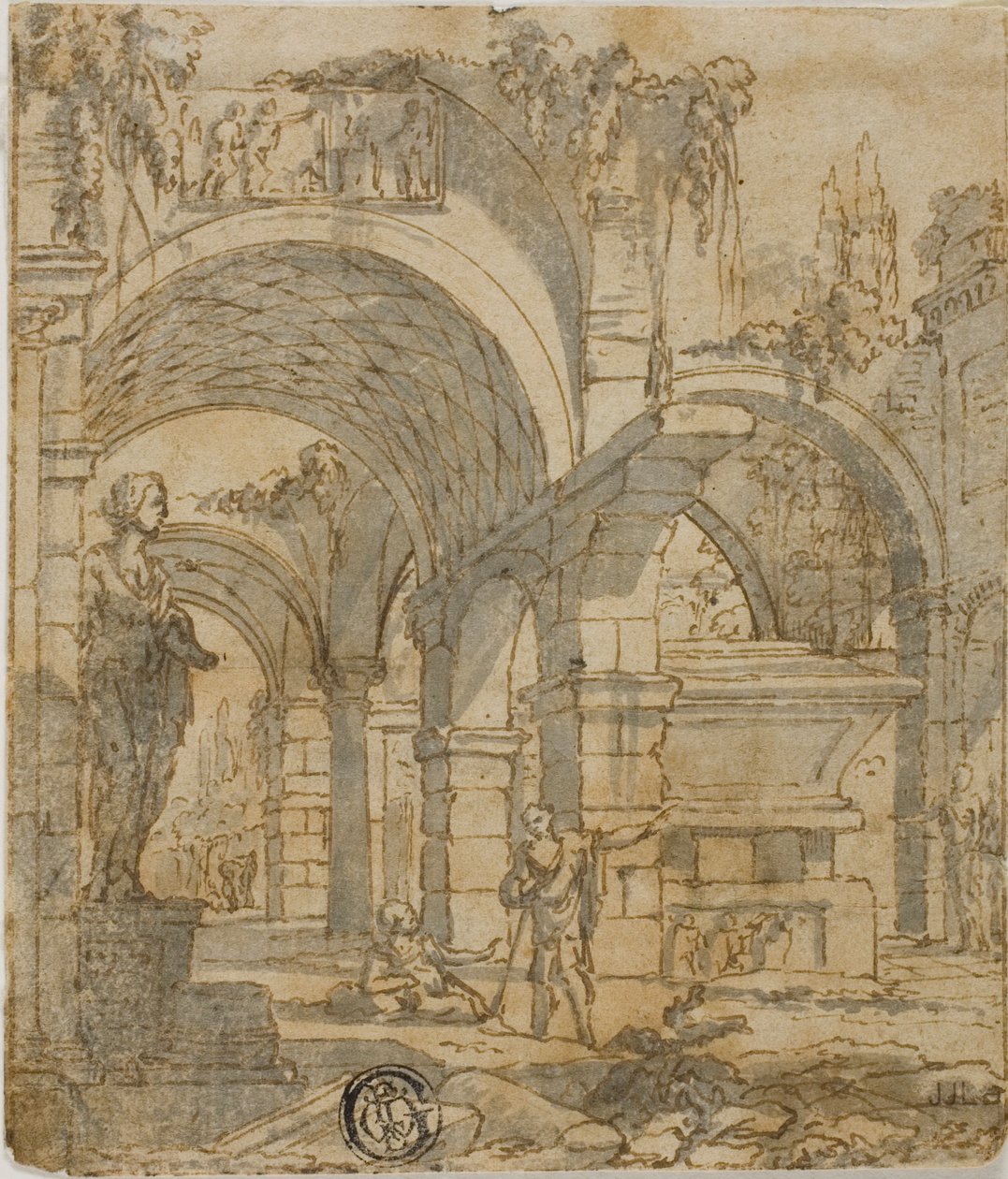 Ruínas romanas e duas figuras de Giovanni Paolo Panini
