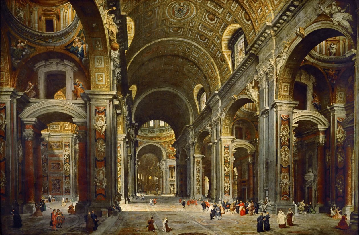 Cardeal Melchior de Polignac em visita à Basílica de São Pedro em Roma de Giovanni Paolo Pannini