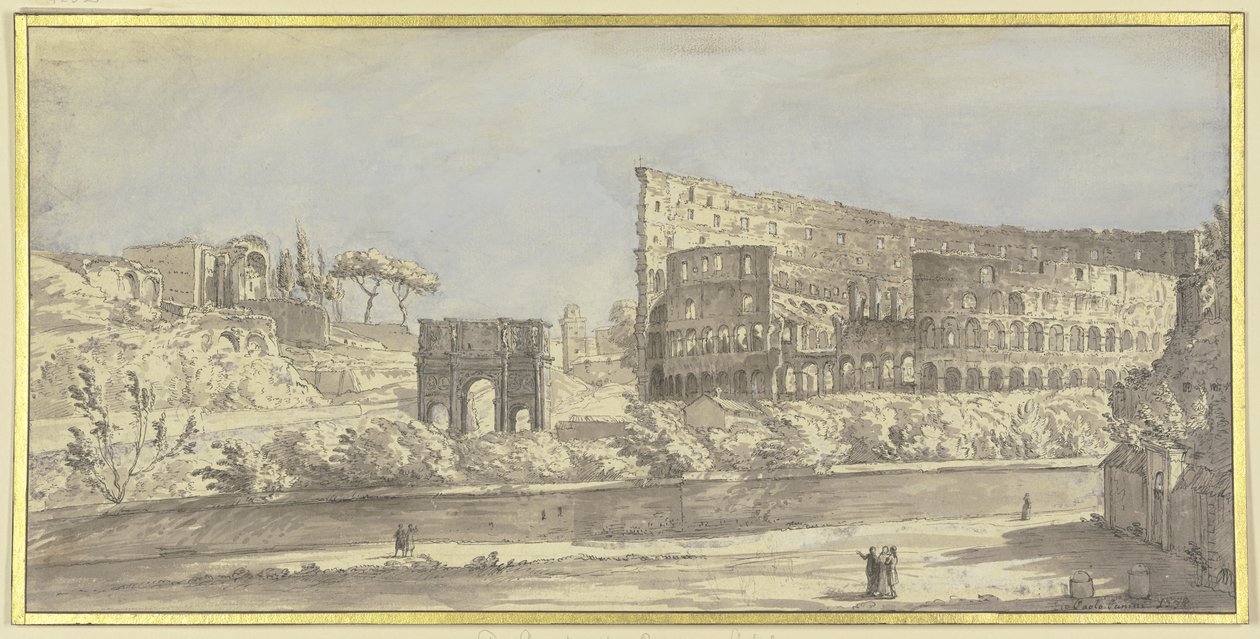 O Coliseu e o Arco de Constantino em Roma de Giovanni Paolo Pannini