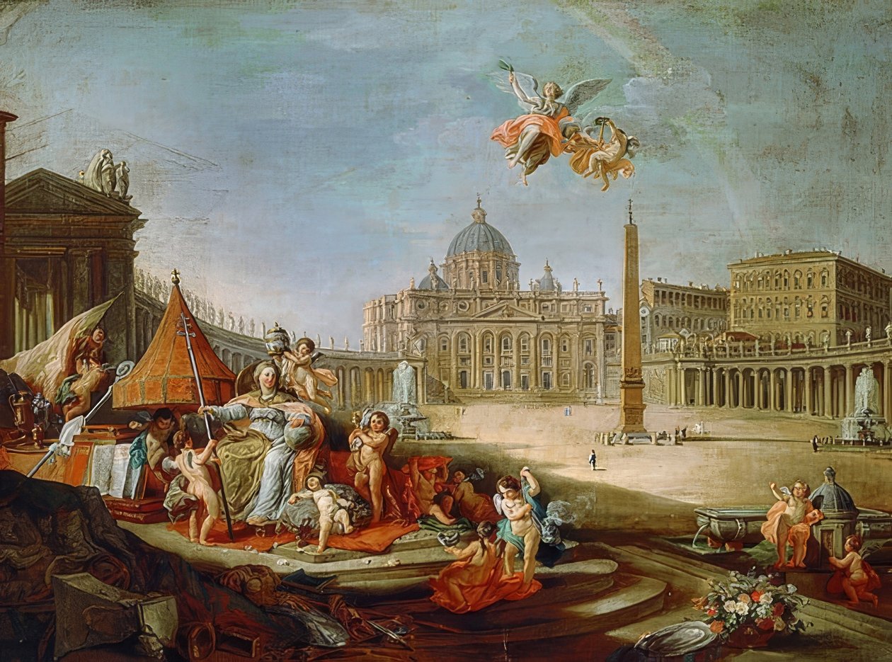 Praça de São Pedro, Rom mit Triumph des Papsttums. 1757 de Giovanni Paolo Pannini