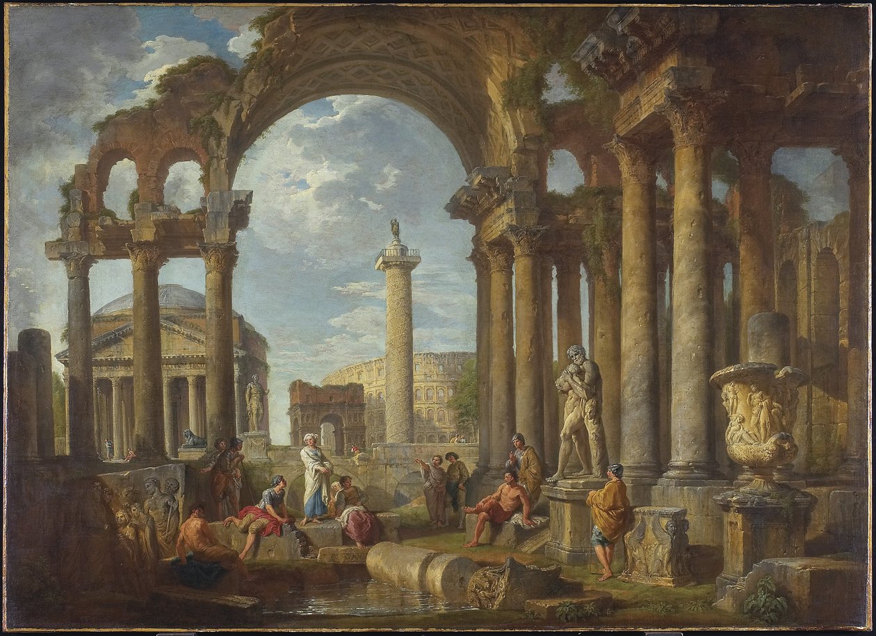 Um Capriccio de Ruínas Romanas com o Panteão, c.1755 de Giovanni Paolo Pannini