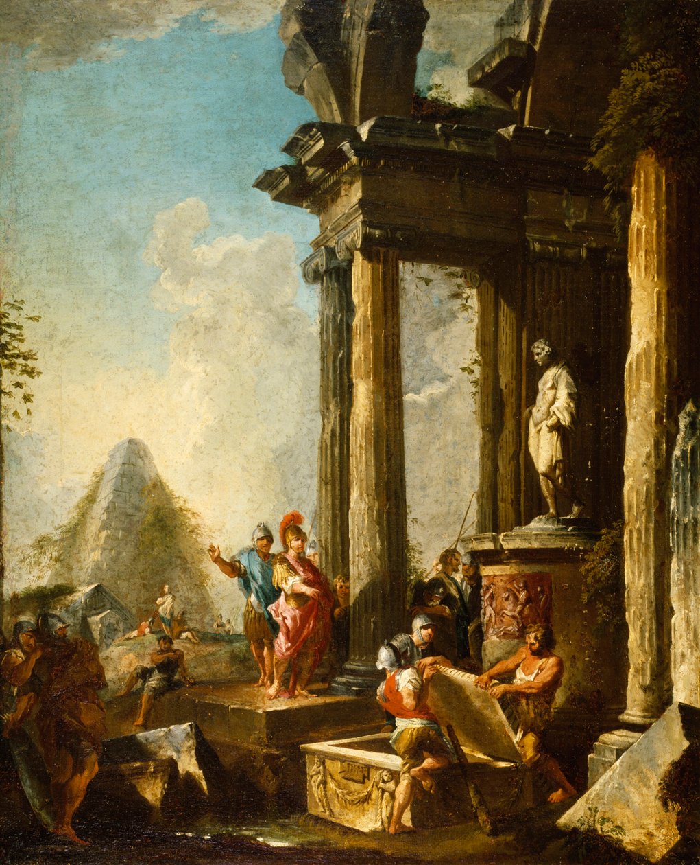 Alexandre, o Grande, no túmulo de Aquiles, c.1718-19 de Giovanni Paolo Pannini
