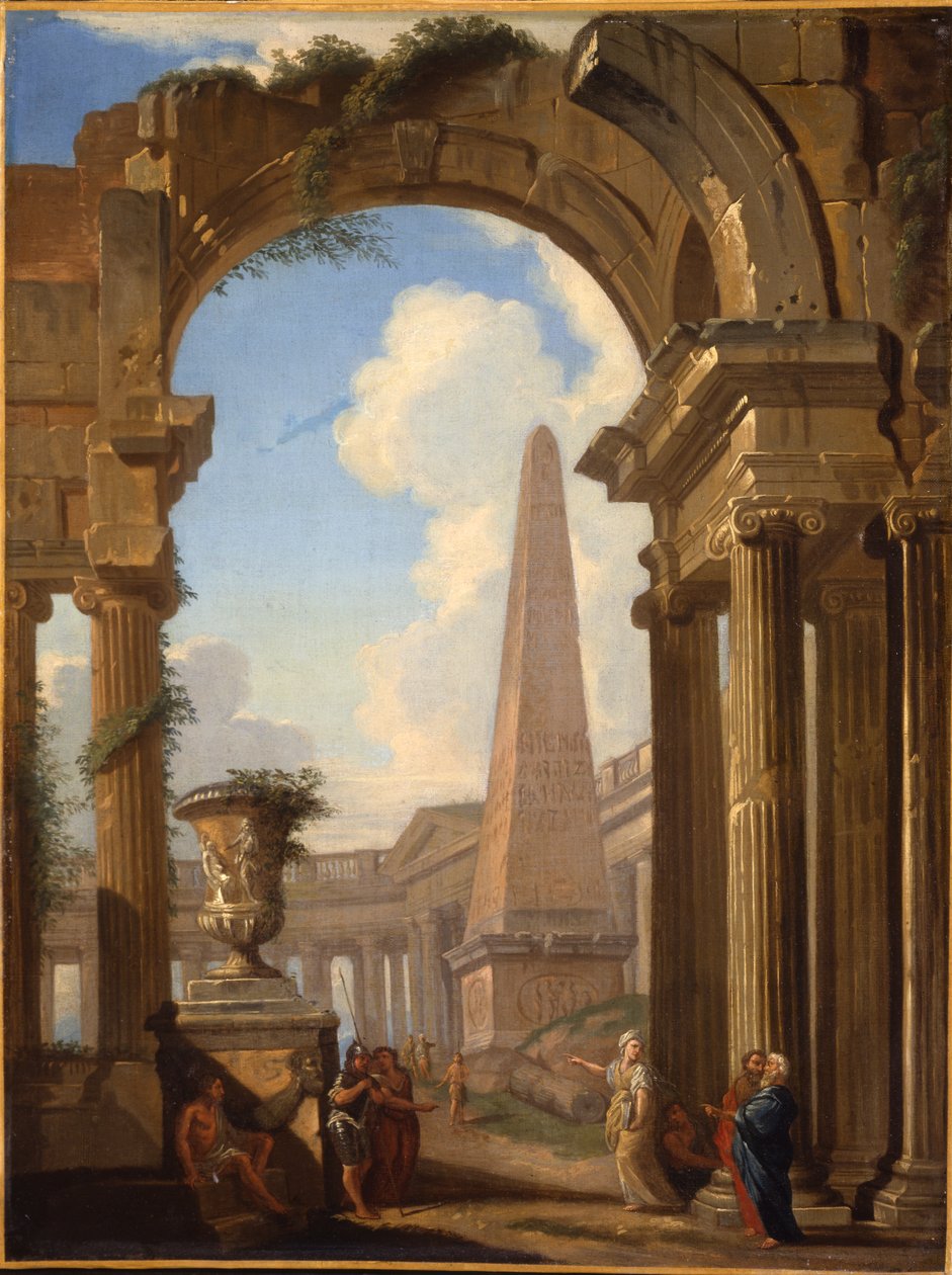 Capricci das ruínas romanas com figuras de Giovanni Paolo Pannini
