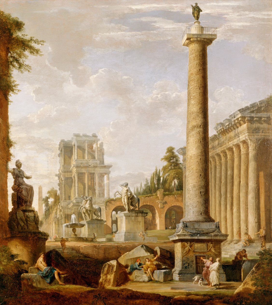 Capriccio de ruínas romanas com a Coluna de Trajano (óleo sobre tela) de Giovanni Paolo Pannini