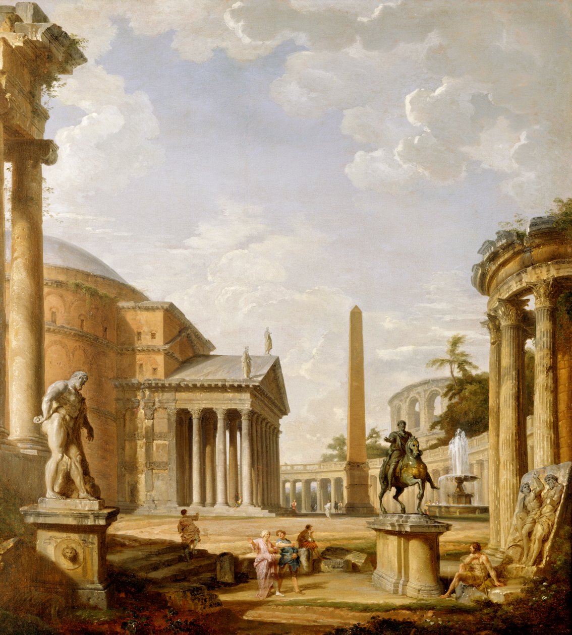 Capriccio de ruínas romanas com o Pantheon (óleo sobre tela) de Giovanni Paolo Pannini