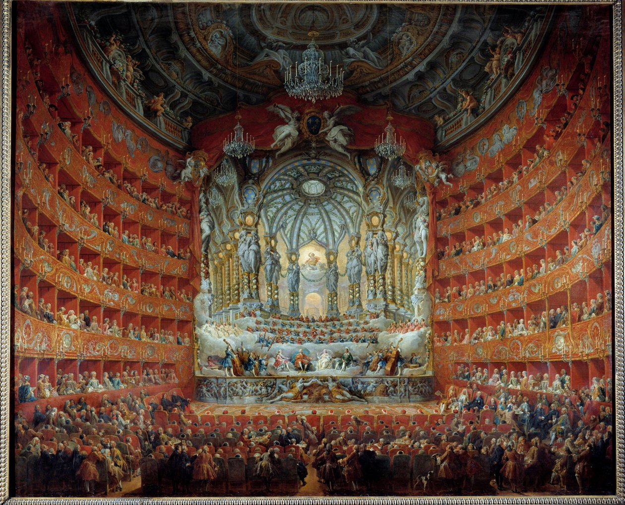 Concerto dado no teatro Argentina em Roma no dia 15 de julho de 1747 por ocasião do casamento do golfinho Luís de França (1729-1765), filho de Luís XV, com Marie Josephe da Saxônia. Pintura de Giovanni Paolo Pannini (Panini) (1691-1765) de Giovanni Paolo Pannini