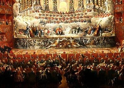 Concerto do Cardeal de La Rochefoucauld (1700-99) no Teatro da Argentina em Roma, em Comemoração do Casamento de Louis the Dauphin (1729-65), filho de Luís XV, com Marie-Josephe (1731-1767) de S de Giovanni Paolo Pannini