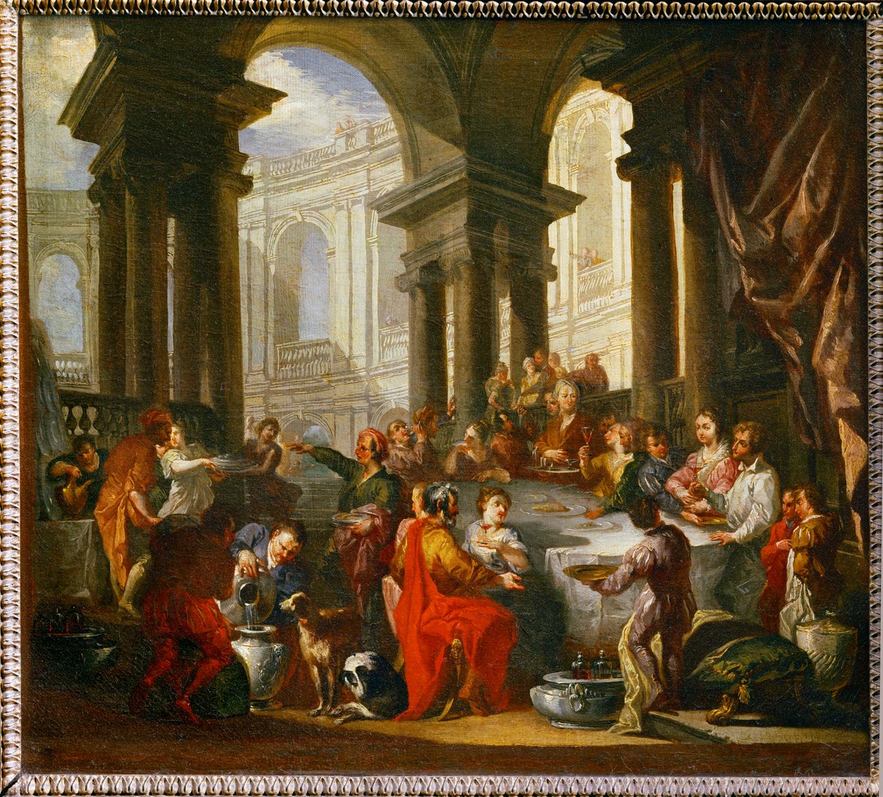 Banquete oferecido sob um pórtico jónico ... de Giovanni Paolo Pannini or Panini
