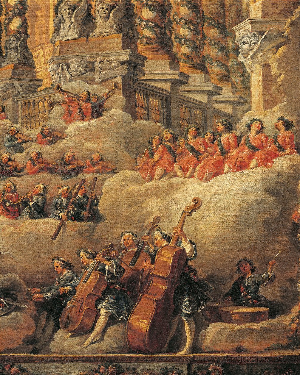 França, Paris, Concerto em Roma por ocasião do nascimento do Filho de Luís XV, em grande plano de Giovanni Paolo Pannini