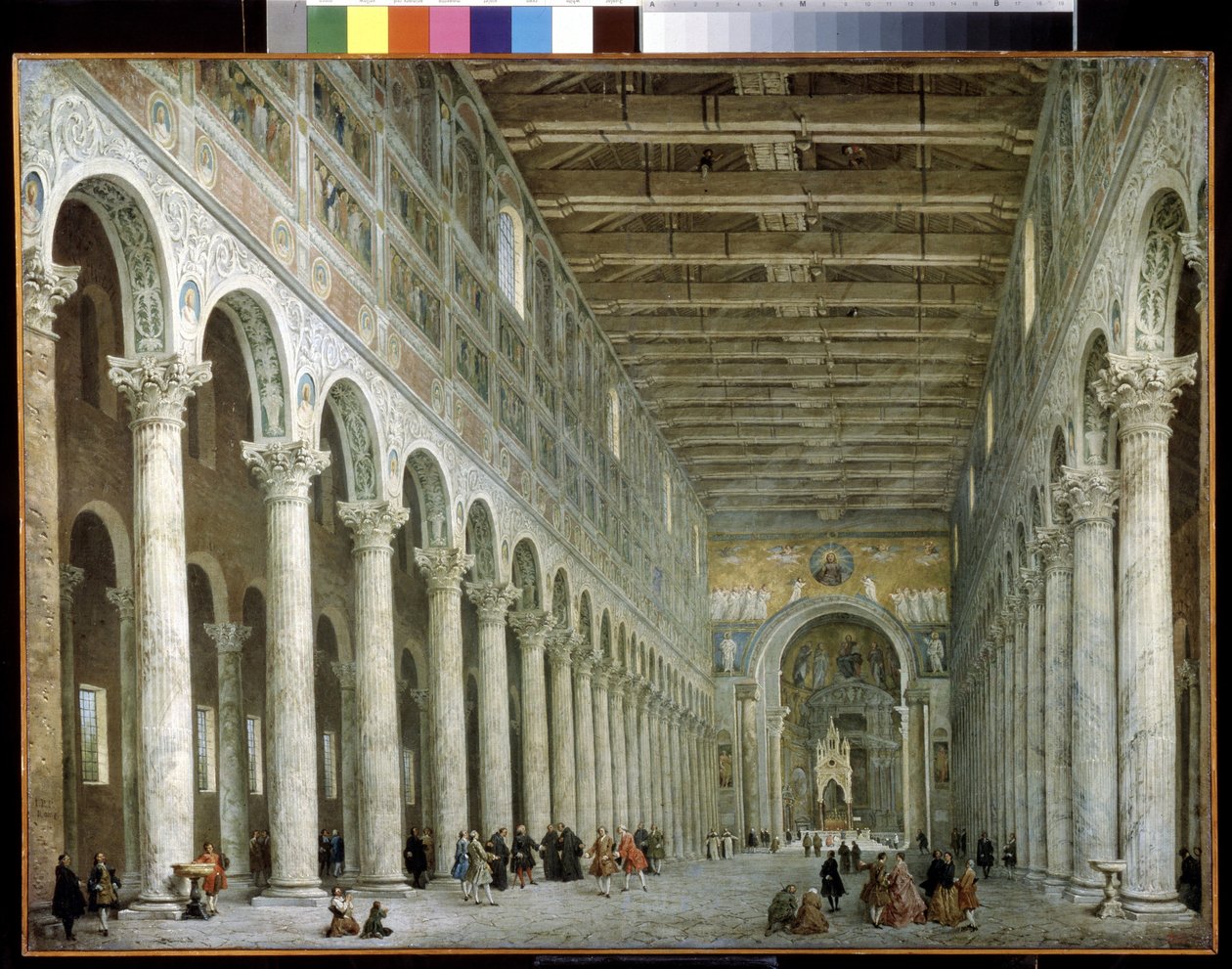 Interieur de la Basilique Saint Paul en dehors des murs a Rome. Interior da Basílica de S. Paulo Fora dos Muros em Roma. Peinture de Giovanni Paolo Panini (ou Pannini de Giovanni Paolo Pannini