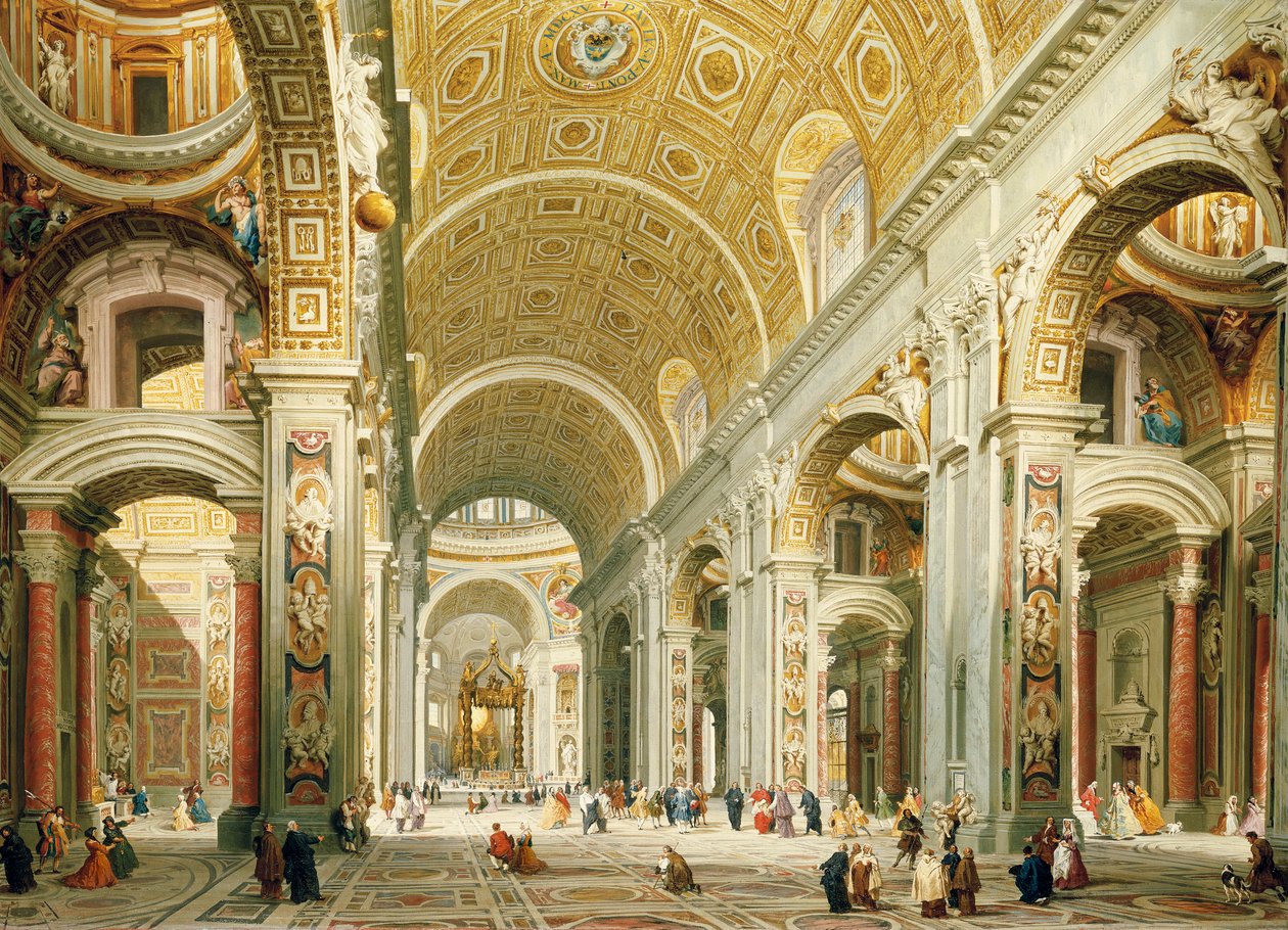 Interior da Roma de São Pedro, olhando para o oeste em direção ao túmulo de São Pedro de Giovanni Paolo Pannini