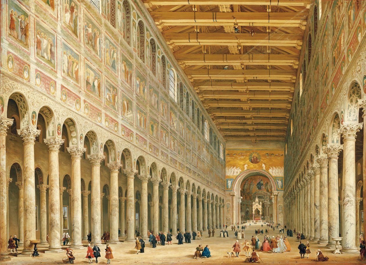 Interior de San Paolo Fuori le Mura, olhando para o altar de Giovanni Paolo Pannini